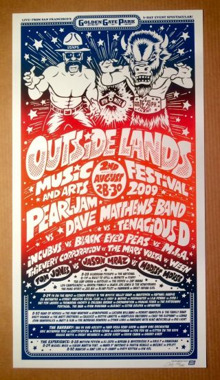 Nearmint 2009 Ames Bros Pearl Jam Poster Outside Lands Music Festival S/n 57/200