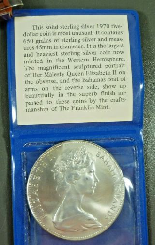 Bahamas 1970 Brilliant Uncirculated $5 Large Sterling Silver Coin With Case