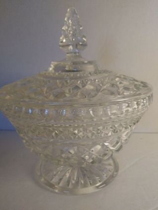 Vintage Anchor Hocking Wexford Pattern Clear Glass Pedestal Candy Dish With Lid