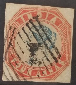 India Indian 1854 - 55 Qv Vfu Lithograph 4a H3 - F2 Sg 23 Rebacked £550 [square]