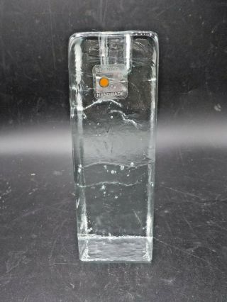 Vtg Mid Century Blenko Chunky Clear Glass Ice Cube 6 " Candleholder Candle Holder
