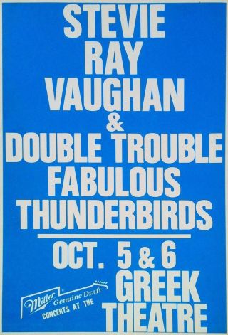 Stevie Ray Vaughan,  Fabulous Thunderbirds 1987 L.  A.  Concert Poster - 15x22 Blues