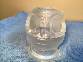 Fenton Satin Clear Glass Owl Fairy Lamp Tea Light Candle Holder