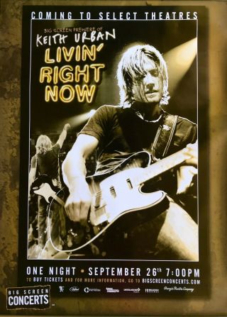 Orig Vintage 2005 Keith Urban Livin Right Now Big Screen Premiere Concert Poster