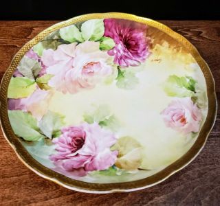 Ginori Made In Italy Decor Plate Gold Trim With Pink Floral Design