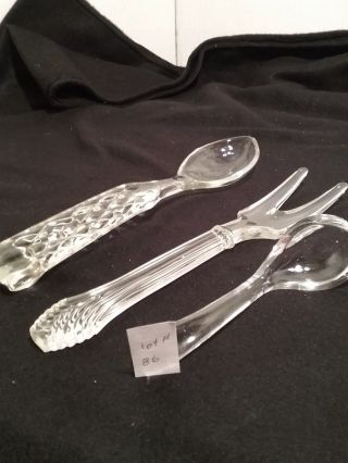 Vintage Antique Glass Salad Fork & Spoon Clear Glass Diamond Pat