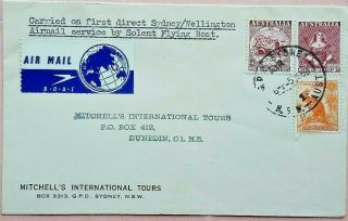 Australia 1950 Solent Flying Boat Cover,  More Unusual B.  O.  A.  C.  Airmail Label