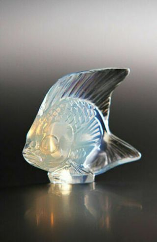 Lalique Crystal Opalescent White Luster Angel Poisson Fish Figurine Signed