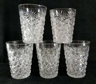 5 Antique Late 1800s Victorian Hand Cut Glass Tumblers Stars & Buttons 4 " Fine
