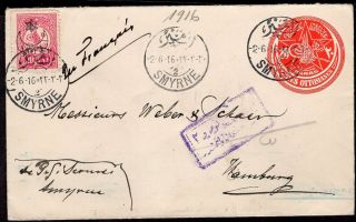 Turkey To Germany Censored Ps Stationery Envelope 1916 Smyrna - Hamburg 2