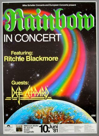 Rainbow,  Def Leppard - Rare Vintage Orig 1981 Difficult To Cure Concert Poster