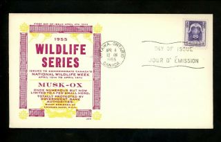 Postal History Canada Fdc 352 - 353 Jcr Wildlife Ox Crane 1955 Ottawa On Set Of 2