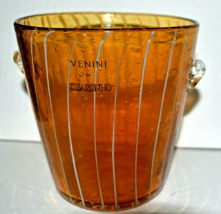 Amber Ice Bucket,  Italian Art Glass By Venini For Disarrono
