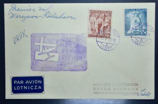 Poland To Danmark 1939 Rare First Flight Airmail Cover Warszawa To Copenhagen