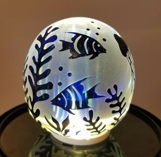 Hand Carved Blenko Glass Paperweight With Fish And Jellyfish