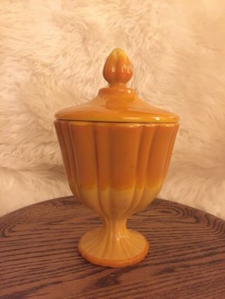 Vtg.  L E Smith " Bittersweet " Orange Slag Glass Compote Candy Dish 8 " Tall