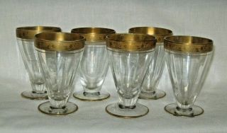 6 Vtg Tiffin - Franciscan Minton 4 Oz Footed Tumbler,  Clear Optic Gold Rim Glasses