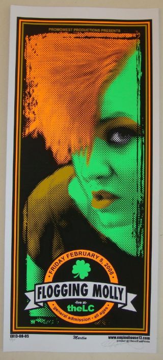 2008 Flogging Molly - Columbus Silkscreen Concert Poster S/n By Martin Punker