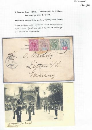 Sarawak 1902 Stamps On Very Scarce Postcard Of Royal Visit To Singapore