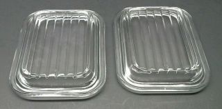 2 Vintage Pyrex 501 - C Refrigerator Dish Replacement Lid Only Clear Glass Ribbed