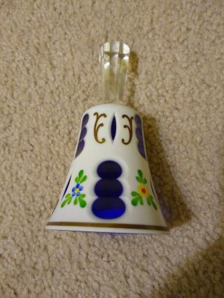 Vintage Bohemia Crystal Bell Cut Cased Crystal Cobalt & White Hand Painted