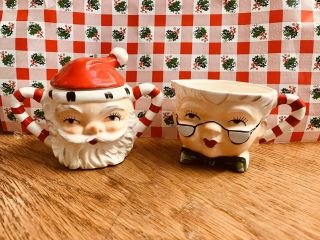 Adorable Vintage 1950’s Santa And Mrs Claus Sugar & Creamer Set