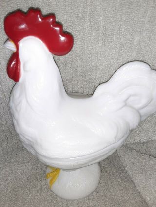 Westmoreland Milk Glass Standing Rooster Chicken Candy Dish Vintage Signed