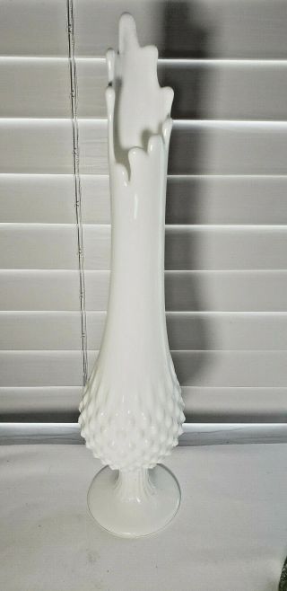 Vintage Fenton White Milk Glass Hobnail Footed Swing Vase 15 Inch
