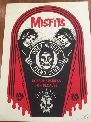Shepard Fairey Obey Giant Misfits Fiend Club,  Signed/ Fiend,  W/andre 2018 Rare