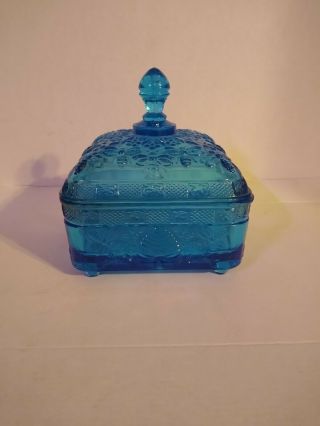 Tiara Exclusive Glassware - Blue - Honey Bee Hive - Candy Dish With Lid