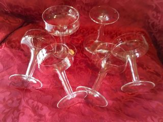 Antique Hand Crafted Crystal Hollow Stem Champagne Glasses Set Of 6 Bohemia