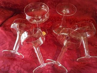 ANTIQUE HAND CRAFTED CRYSTAL HOLLOW STEM CHAMPAGNE GLASSES SET OF 6 BOHEMIA 2