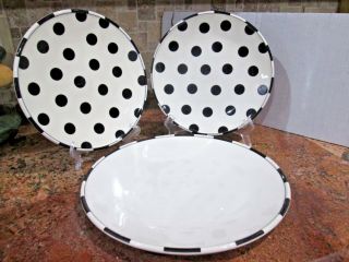 Set Of 3 Royal Stafford Fine Earthenware Monochrome Dots Dinner/salad Plates Euc