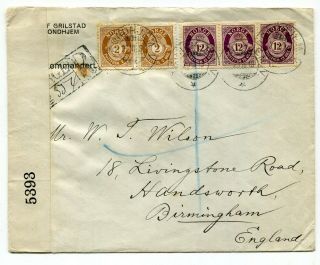 Norway 1918 Attractive Franking Registered Censor Cover To England - W J Wilson