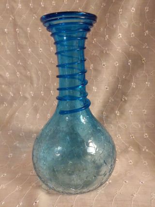 Blenko Azure Swirl Crackle Vase