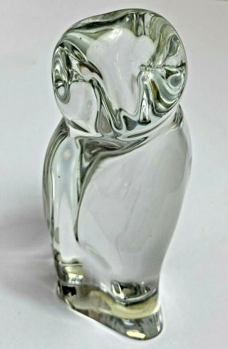Vintage Baccarat Crystal Mid Century Modern Barn Owl Figurine Signed W/ Label