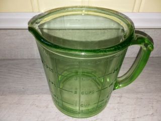 Vintage A & J Hazel Atlas Vaseline Uranium 4 Cup Green Glass Measuring Cup