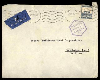 Palestine Jaffa Censor T6 Airmail 1939 Wwii Cover To Us Bethlehem Pa