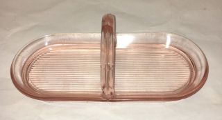 Vintage Pink Oval Glass Tray With Handle