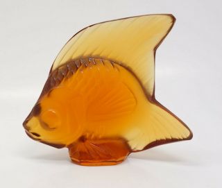 Estate Lalique France Crystal Art Glass Miniature Amber Angel Fish Sculpture