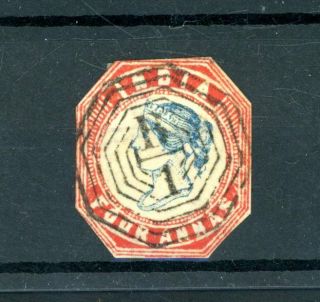 India 1854 Four Annas,  Cut To Shape,  Fine Colour/postmark (o863)