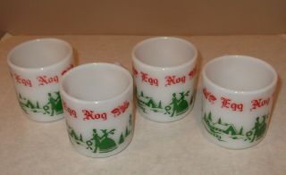 4 Vintage Hazel Atlas Milk Glass Tom & Jerry Eggnog Punch Cups Glasses Christmas