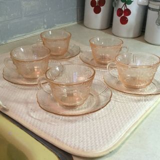 Pink Depression Glass Macbeth Evans American Sweetheart 5 Cups & Saucers