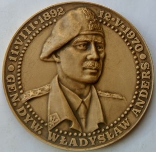 Battle Of Monte Cassino,  General Anders,  Bronze Medal Poland 1989,  70 Mm