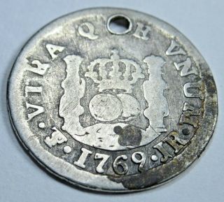 1769 Jr Spanish Silver 1/2 Reales Piece Of 8 Real Colonial America Pirate Coin