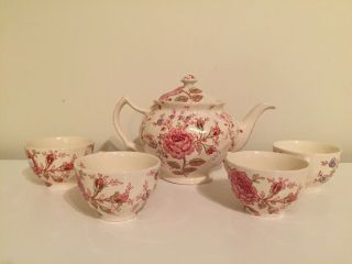 Johnson Brothers Rose Chintz Pink (england) Teapot & (4) Cups