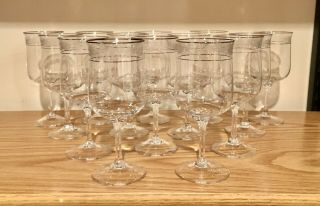 12 Lenox Moonspun Platinum Band 7 " Wine Glasses,  Vintage Pattern