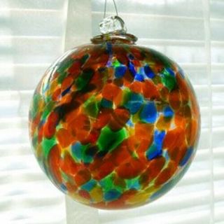 Hanging Glass Ball 4 " Diameter Orange,  Yellow,  Blue & Green Speckles Hb29 - 2