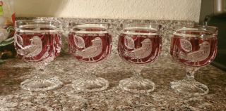 Set Of 4 Vintage Hofbauer Ruby Red Byrdes Cordial Glasses German Lead Crystal