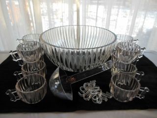 Jeannette Glass Clear National Punch Bowl,  Cups,  Hooks,  & Ladle 26 piece Set 2